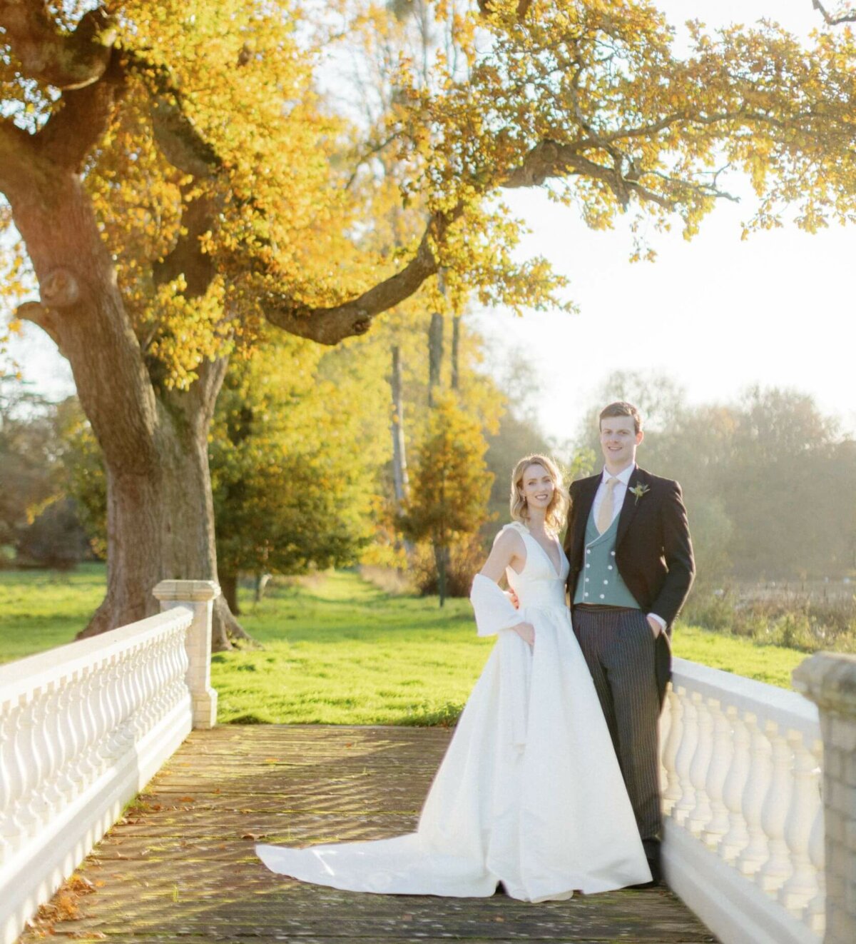 Emma and William Wedding at St Giles House, Couples Portraiture on the Lake Lawn Bridge